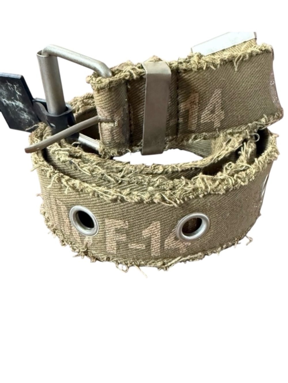 Vintage Y2K Canvas Webbed Utility Belt Khaki Army Green Grommets Rugged